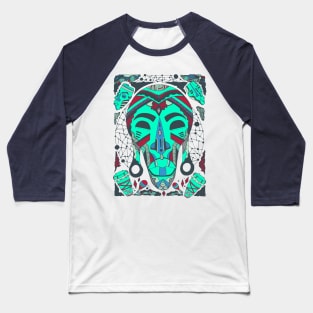 Teal Tribal African Mask Baseball T-Shirt